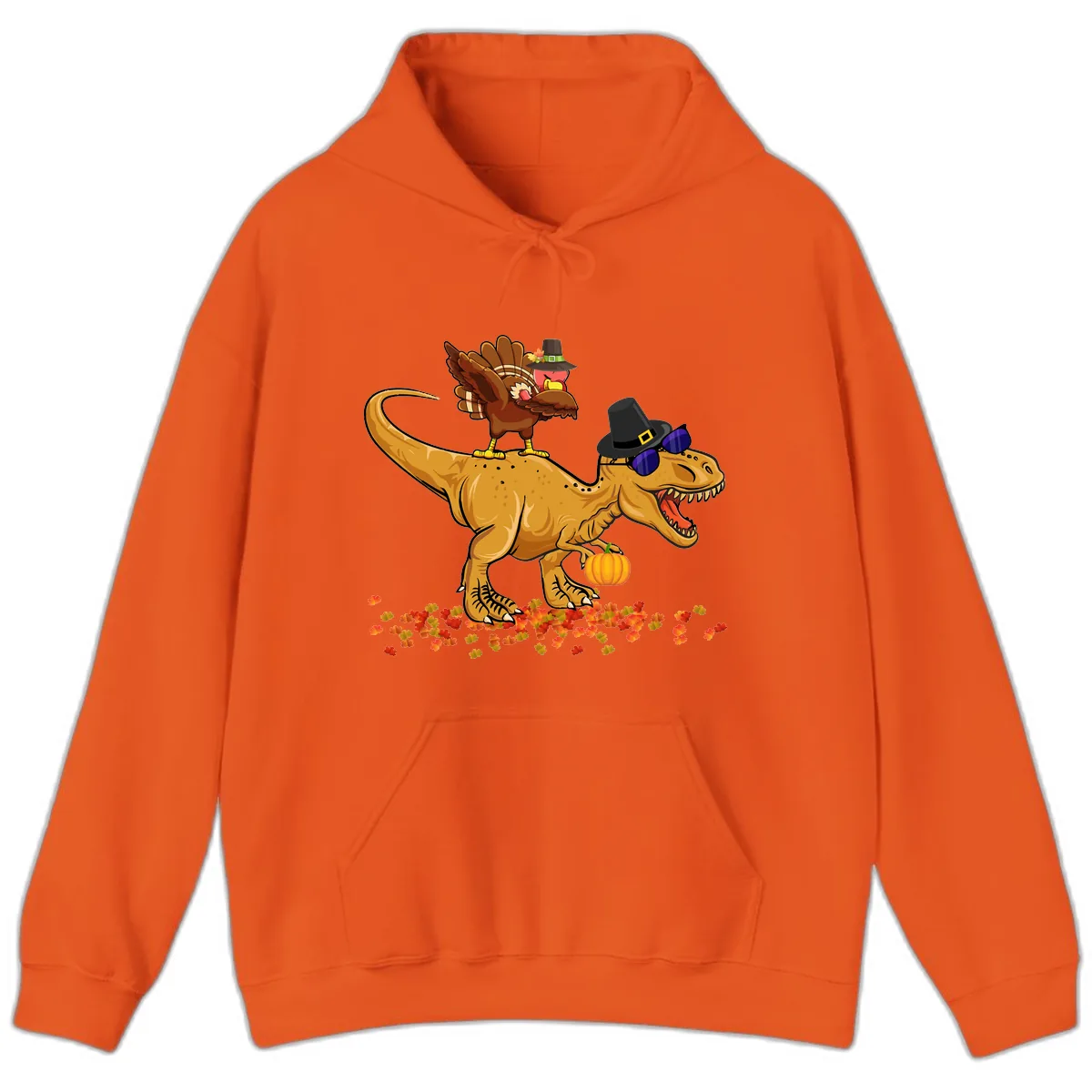 Dinosaur Turkey Thanksgiving Ride Hoodie in Orange