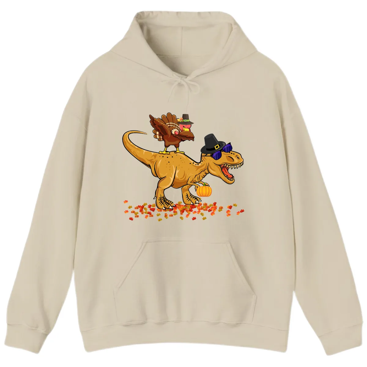 Dinosaur Turkey Thanksgiving Ride Hoodie in Sand