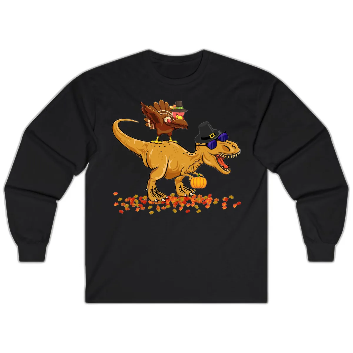Dinosaur Turkey Thanksgiving Ride Long Sleeve in Black