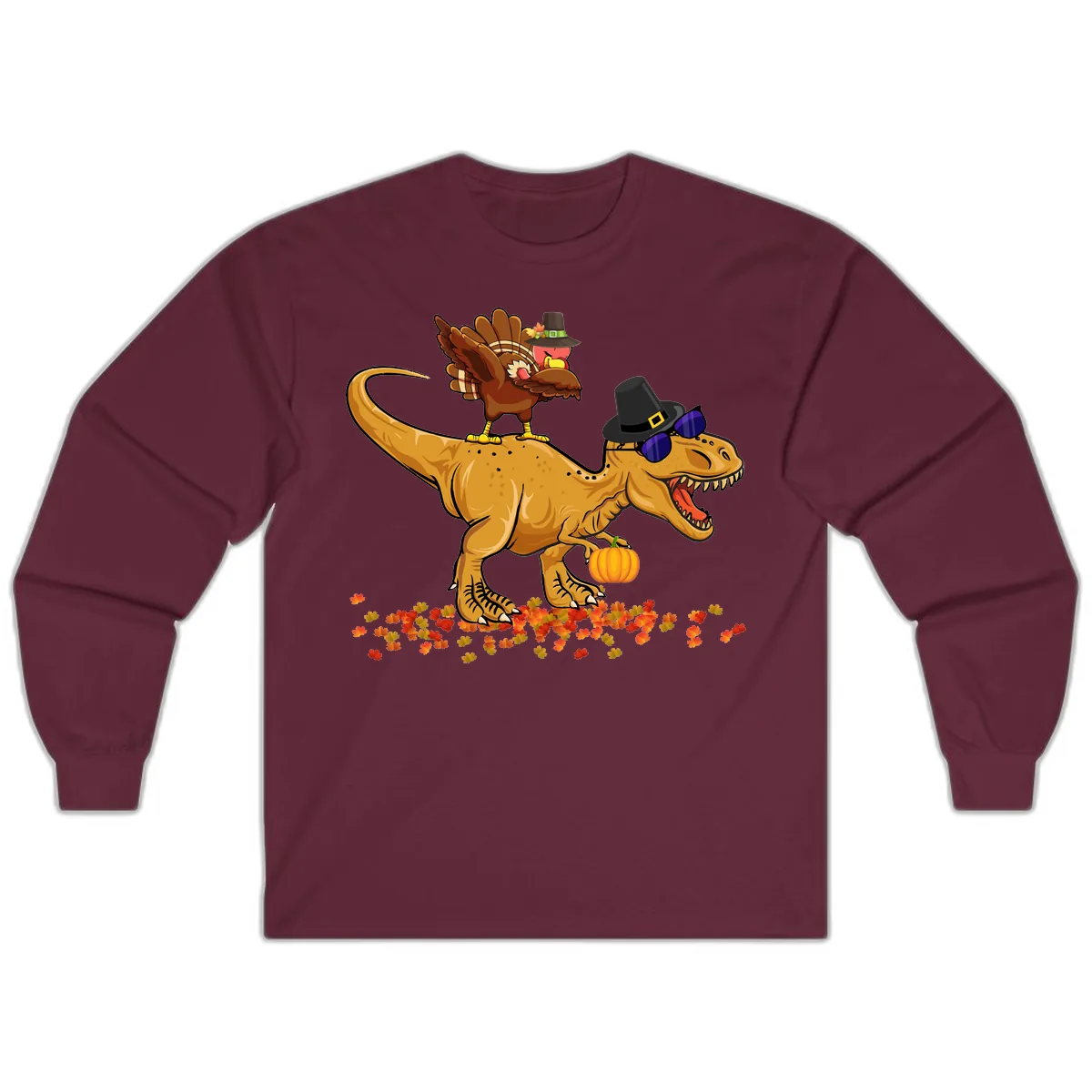 Dinosaur Turkey Thanksgiving Ride Long Sleeve in Maroon