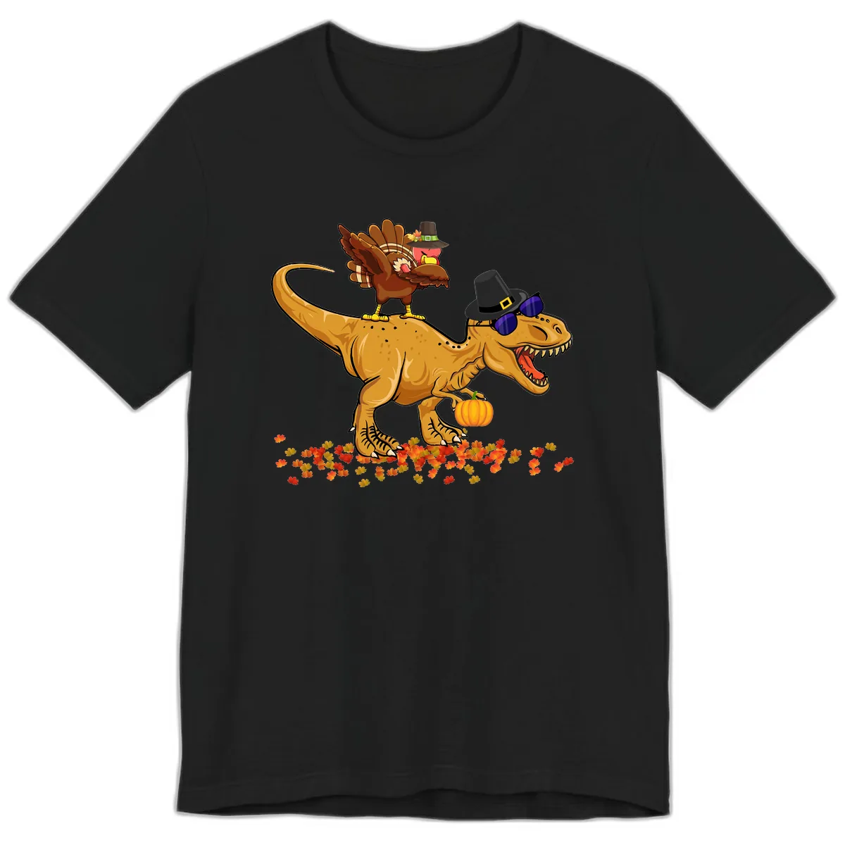 Dinosaur Turkey Thanksgiving Ride Premium T-Shirt in Black