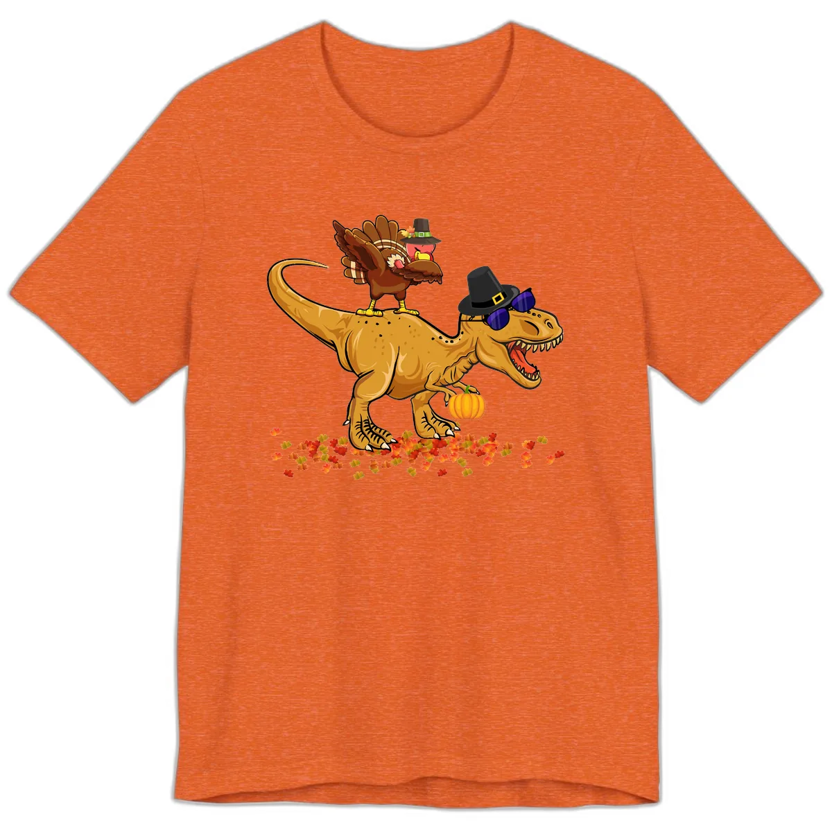 Dinosaur Turkey Thanksgiving Ride Premium T-Shirt in Heather Orange