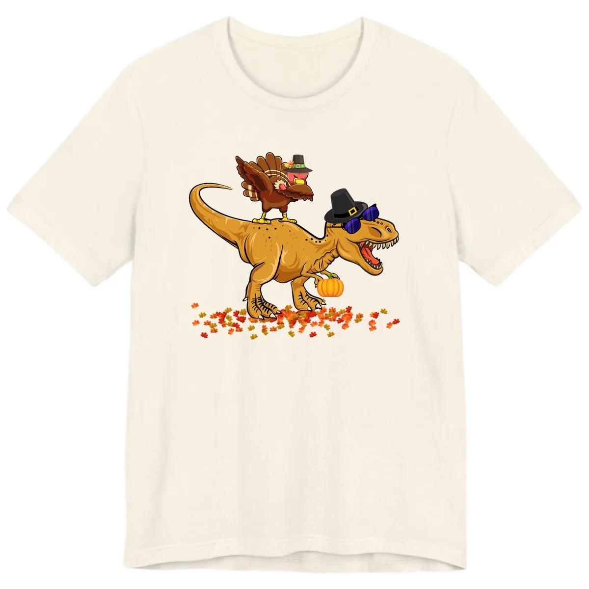 Dinosaur Turkey Thanksgiving Ride Premium T-Shirt in Natural