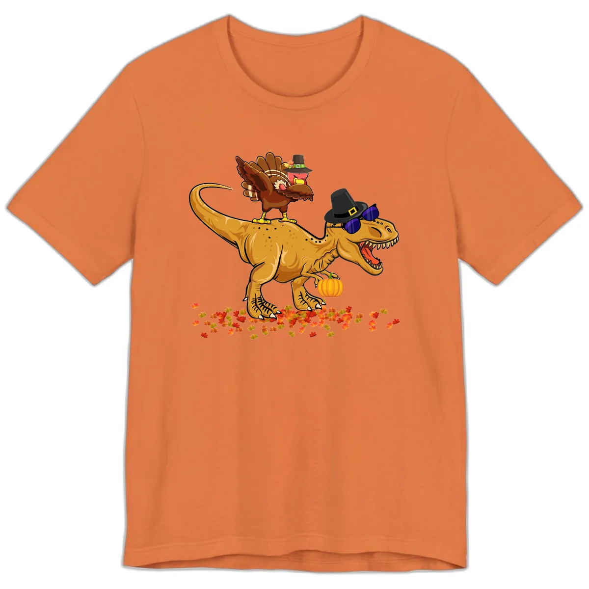 Dinosaur Turkey Thanksgiving Ride Premium T-Shirt in Burnt Orange