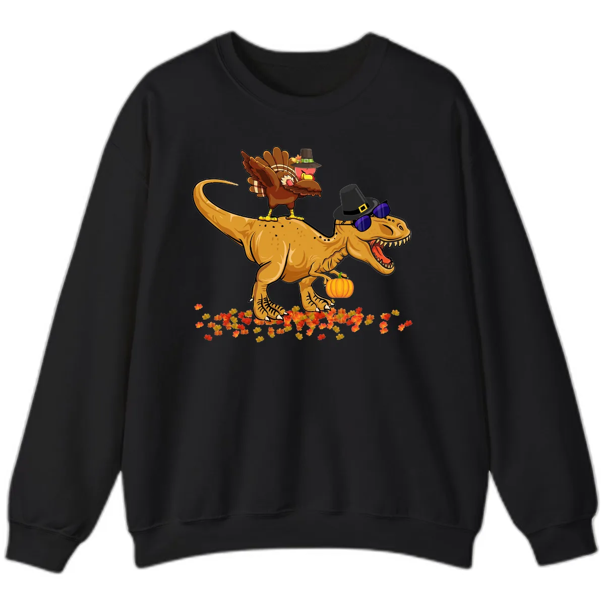 Dinosaur Turkey Thanksgiving Ride Sweatshirt in Black