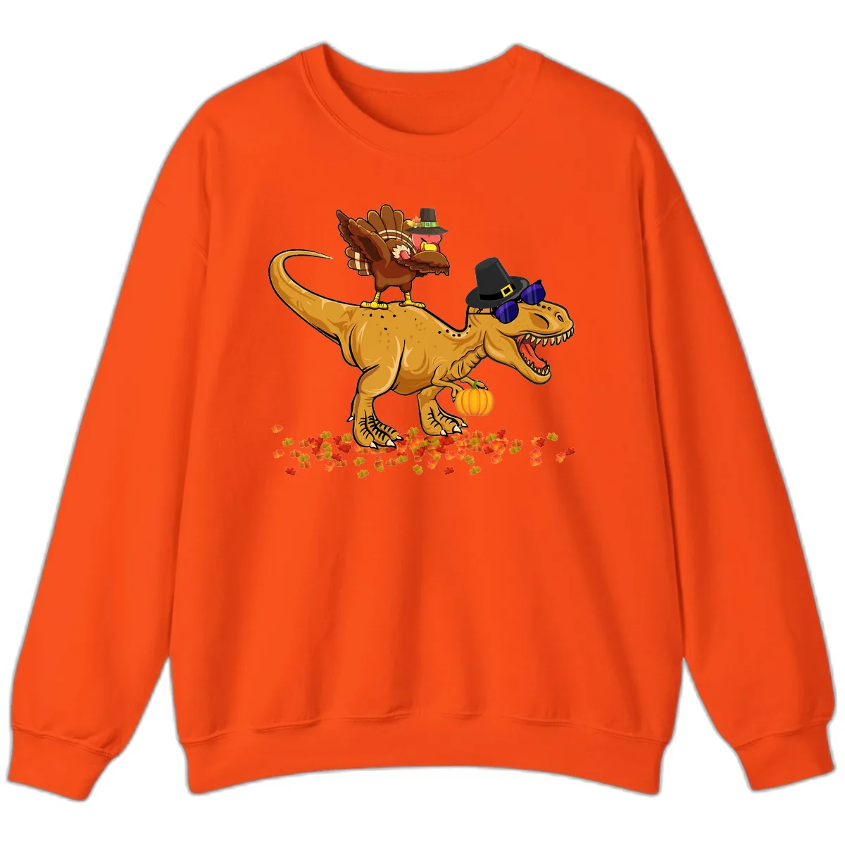 Dinosaur Turkey Thanksgiving Ride Sweatshirt in Orange