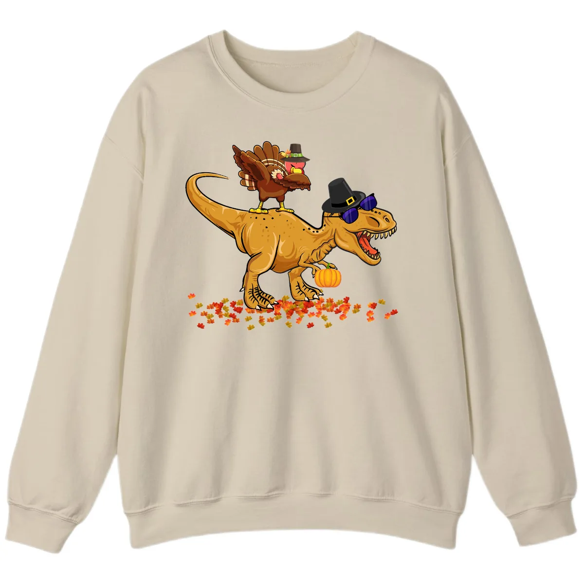 Dinosaur Turkey Thanksgiving Ride Sweatshirt in Sand