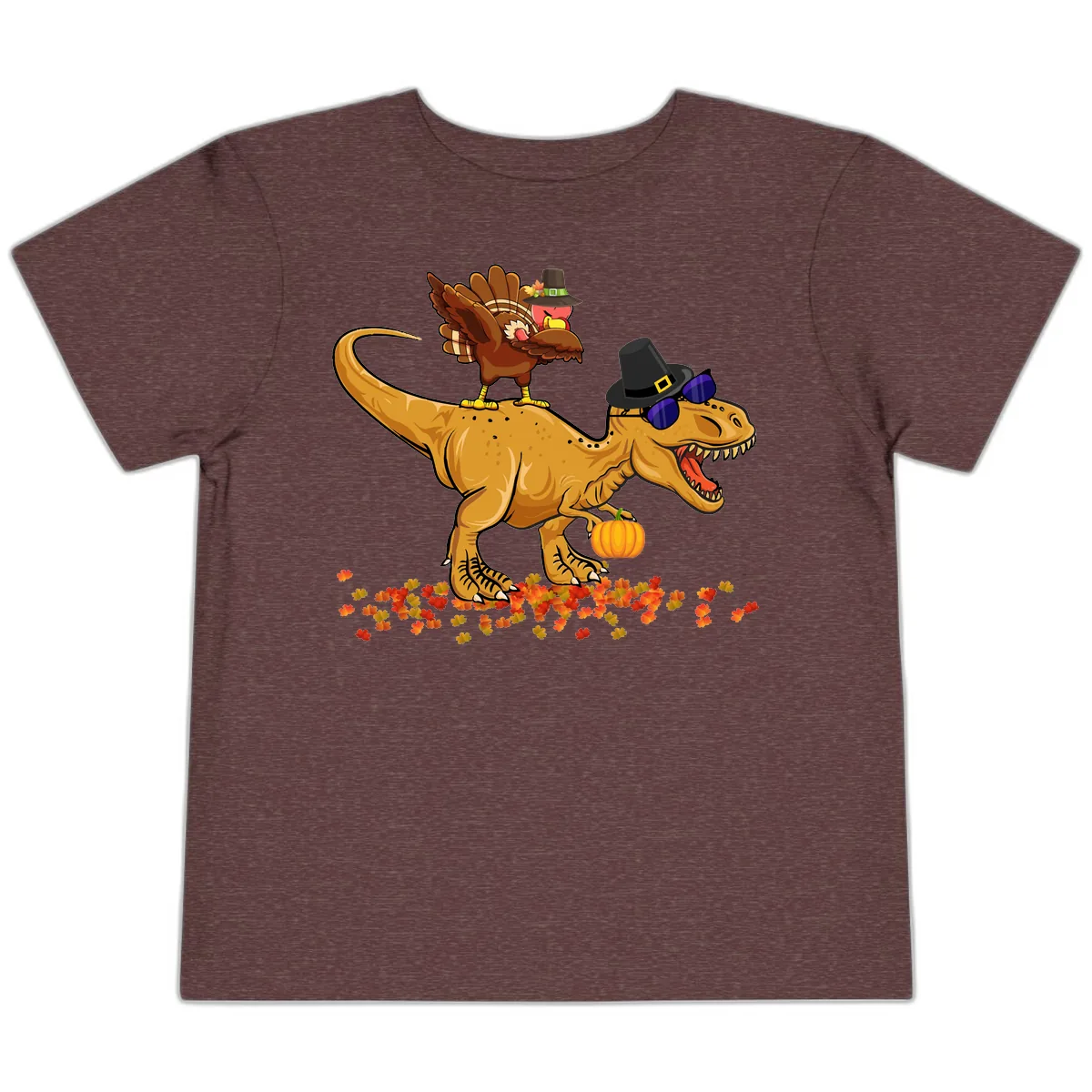 Dinosaur Turkey Thanksgiving Ride Toddler T-Shirt in Heather Maroon