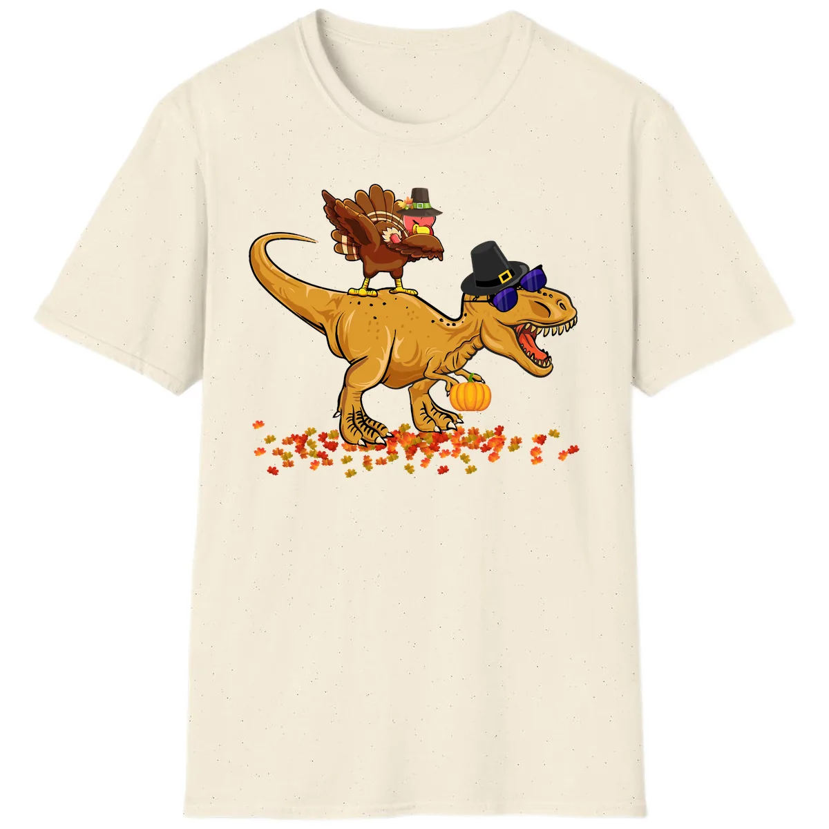 Dinosaur Turkey Thanksgiving Ride T-Shirt in Natural