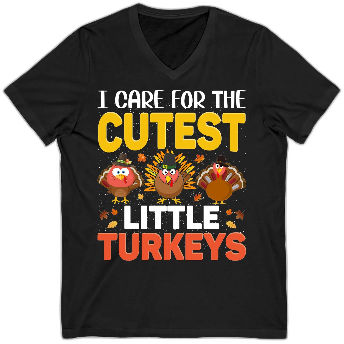I Care For The Cutest Little Turkeys V-Neck in Black