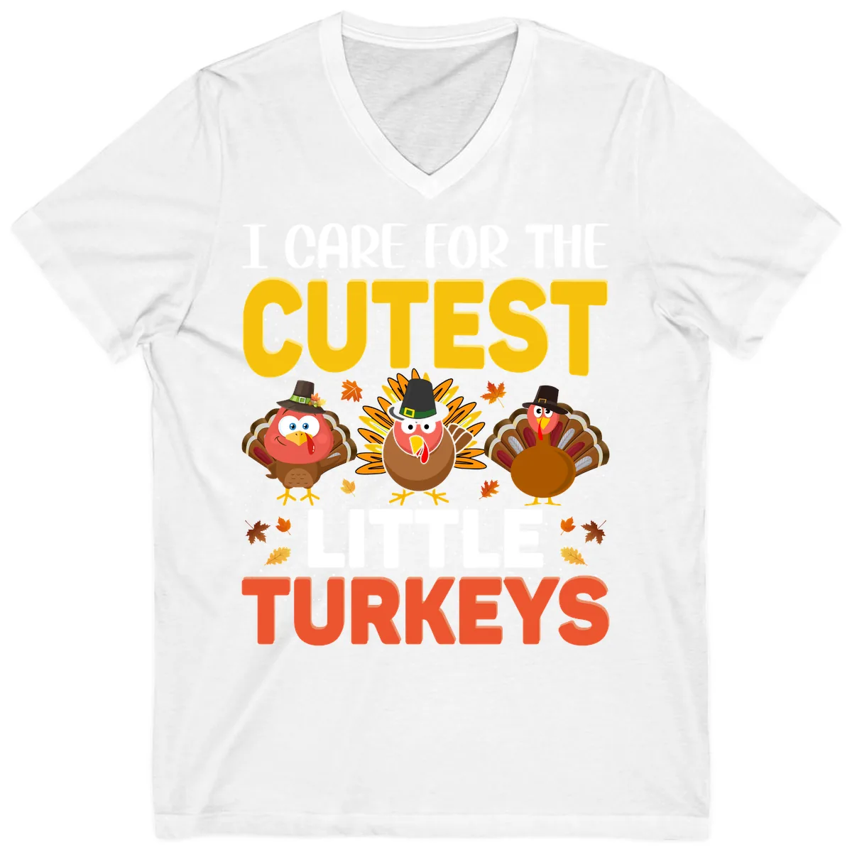 I Care For The Cutest Little Turkeys V-Neck in White