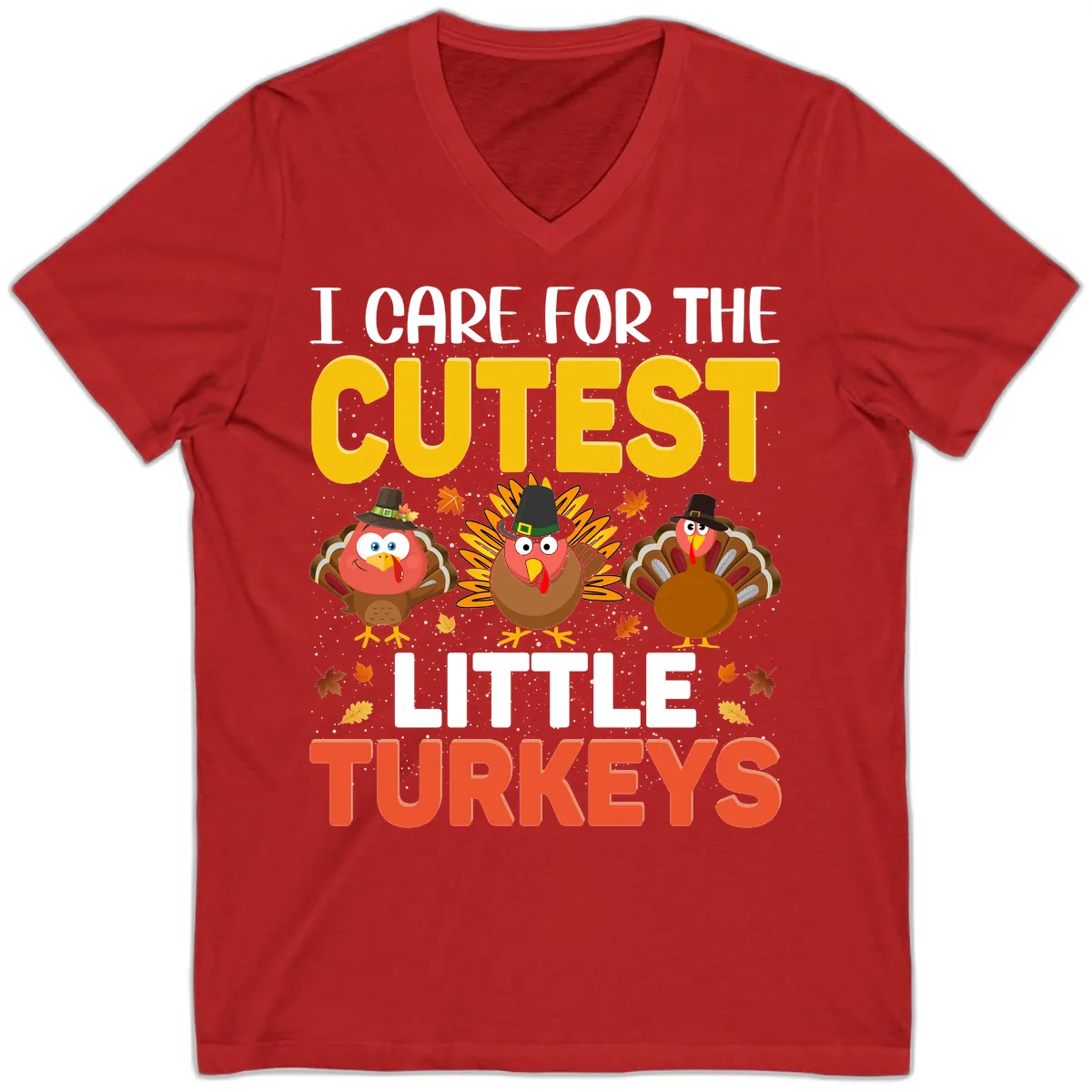 I Care For The Cutest Little Turkeys V-Neck in Red