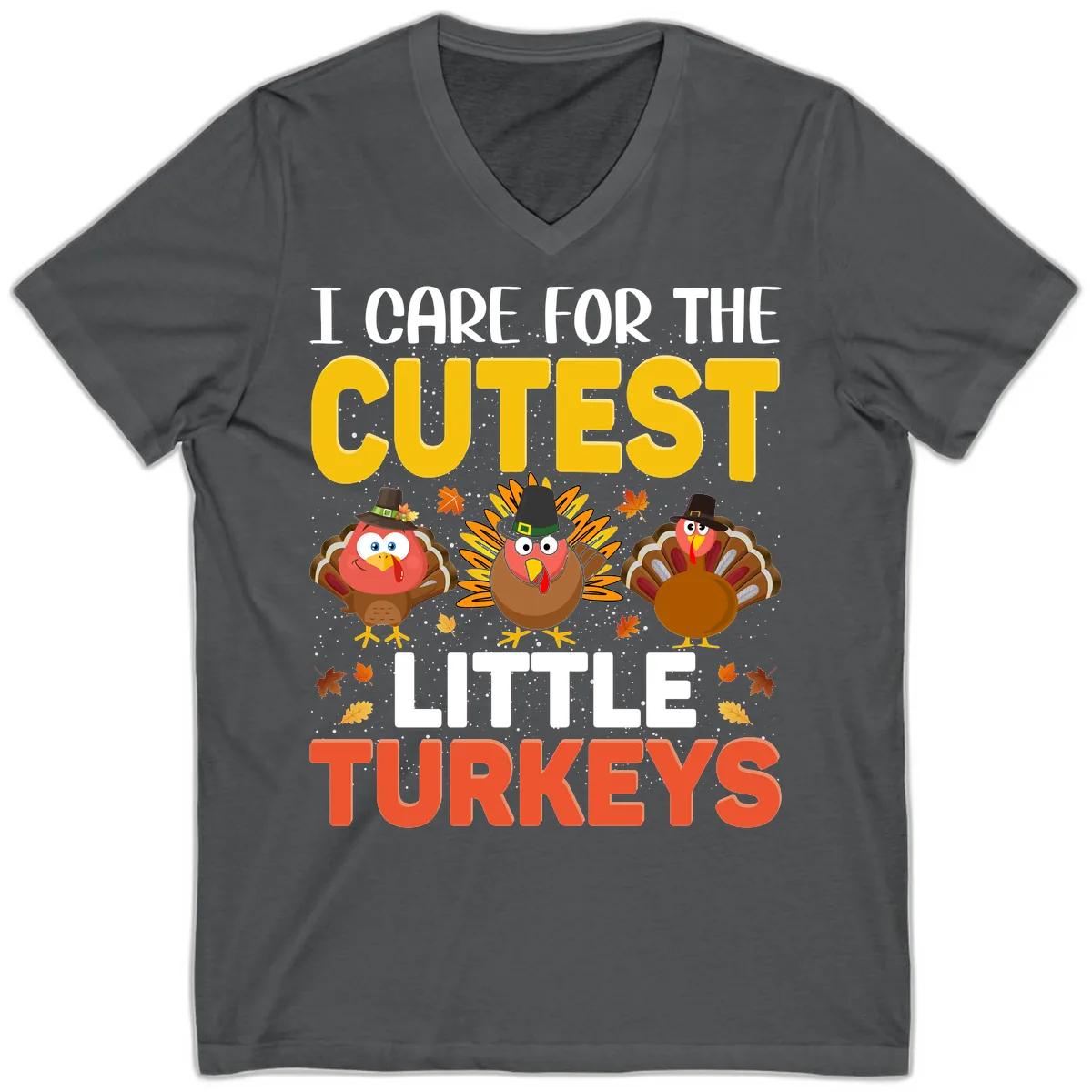 I Care For The Cutest Little Turkeys V-Neck in Asphalt