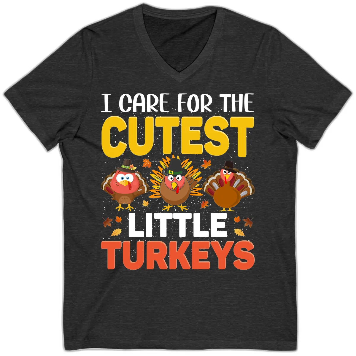 I Care For The Cutest Little Turkeys V-Neck in Dark Grey Heather
