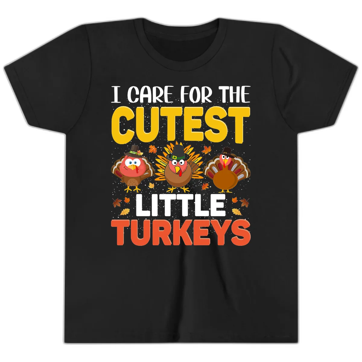 I Care For The Cutest Little Turkeys Youth T-Shirt in Black
