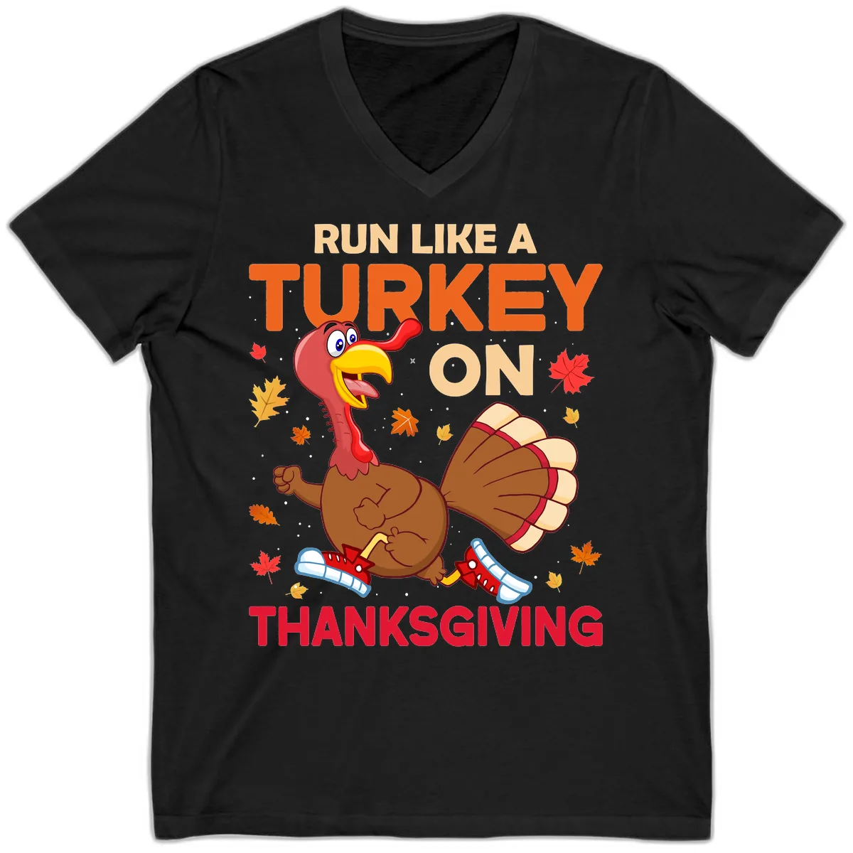 Run Like A Turkey On Thanksgiving V-Neck in Black