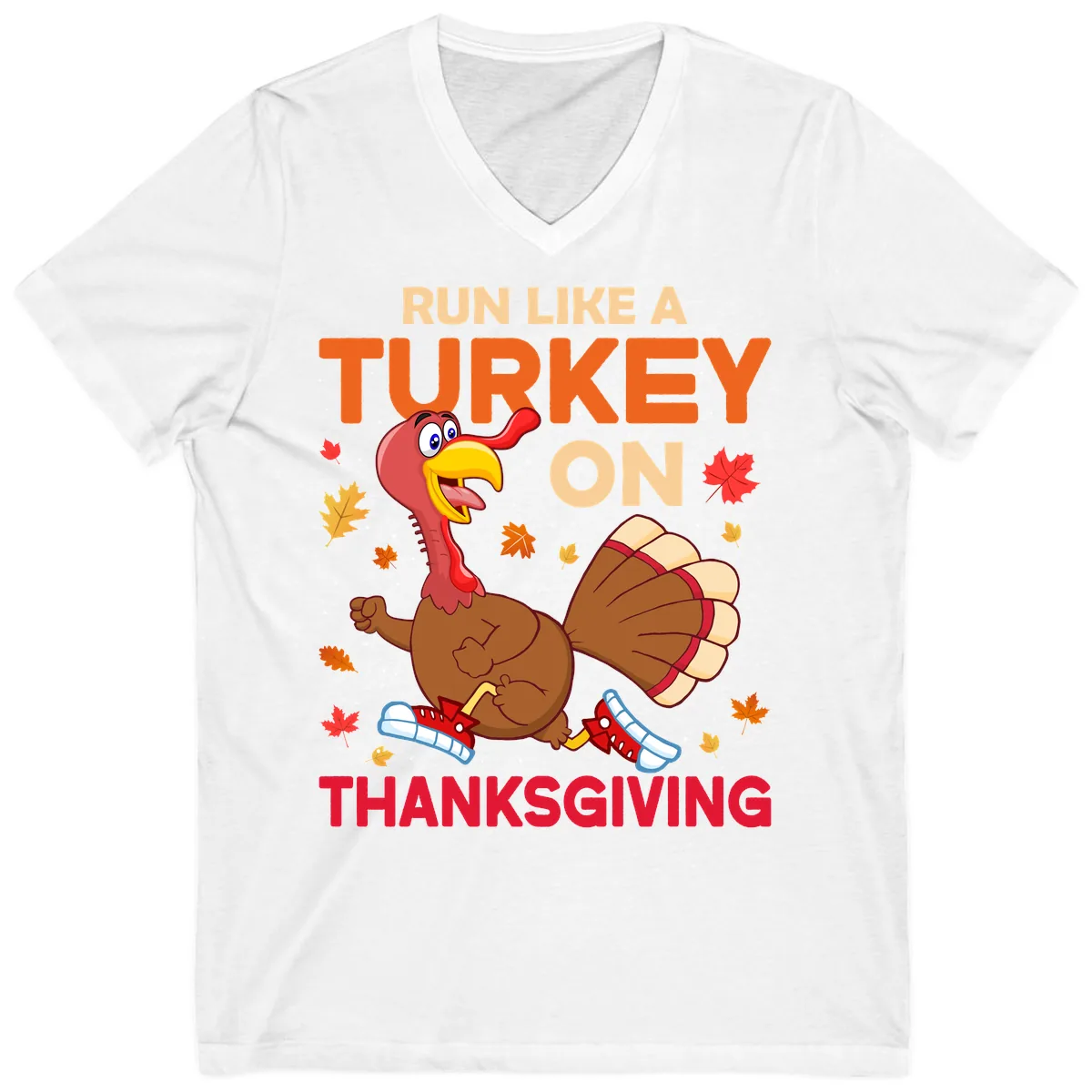 Run Like A Turkey On Thanksgiving V-Neck in White