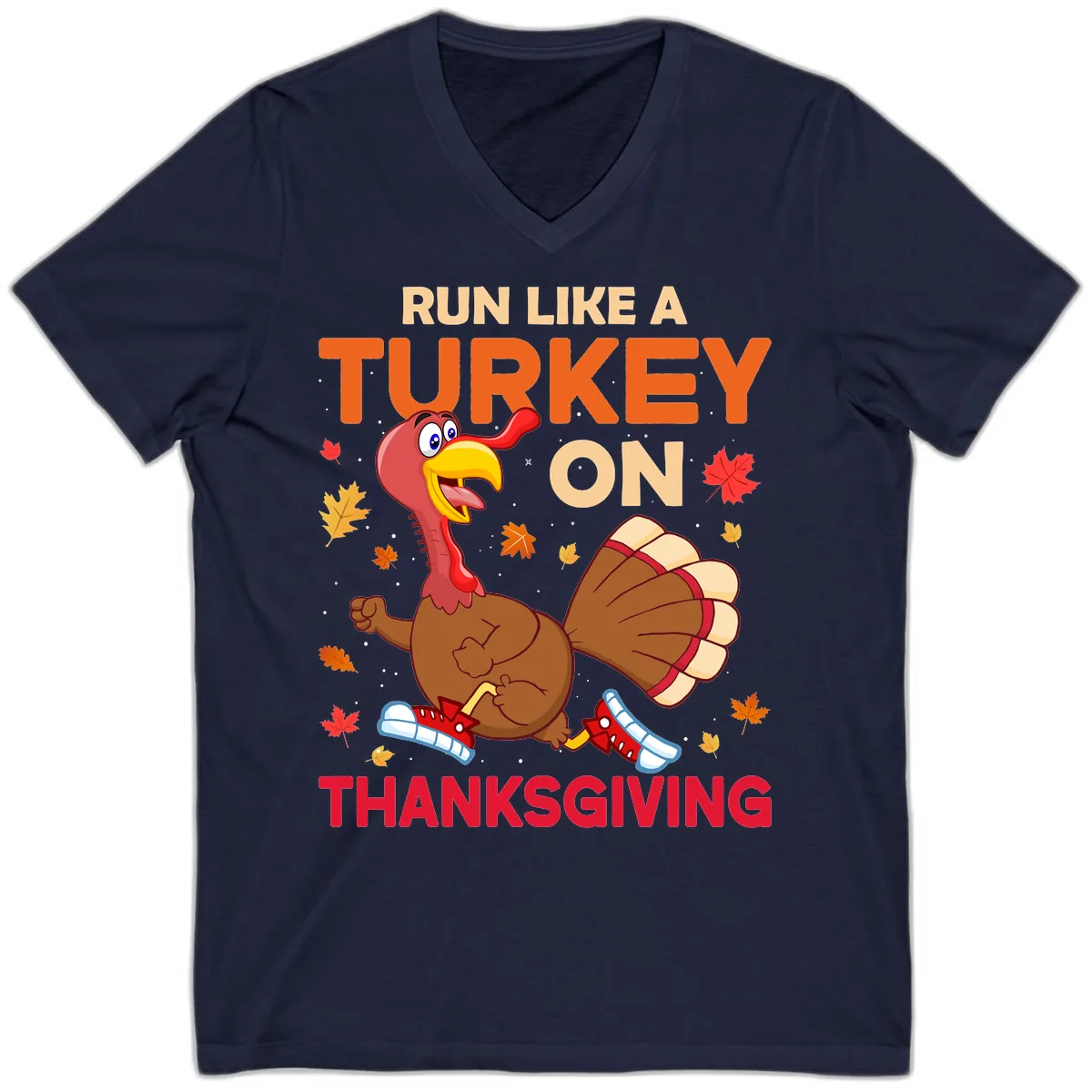 Run Like A Turkey On Thanksgiving V-Neck in Navy