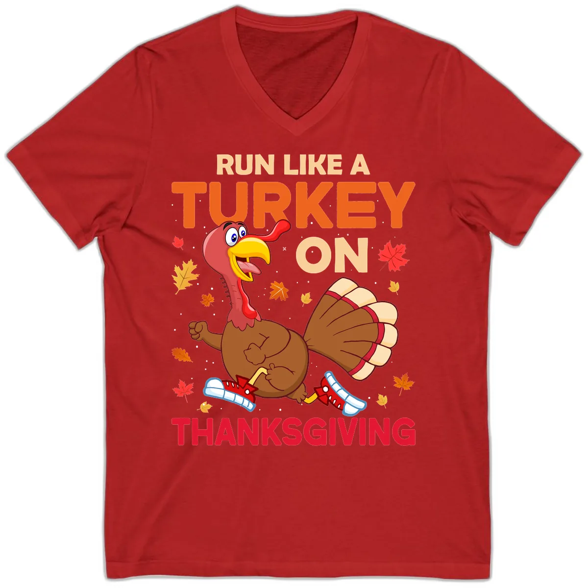 Run Like A Turkey On Thanksgiving V-Neck in Red