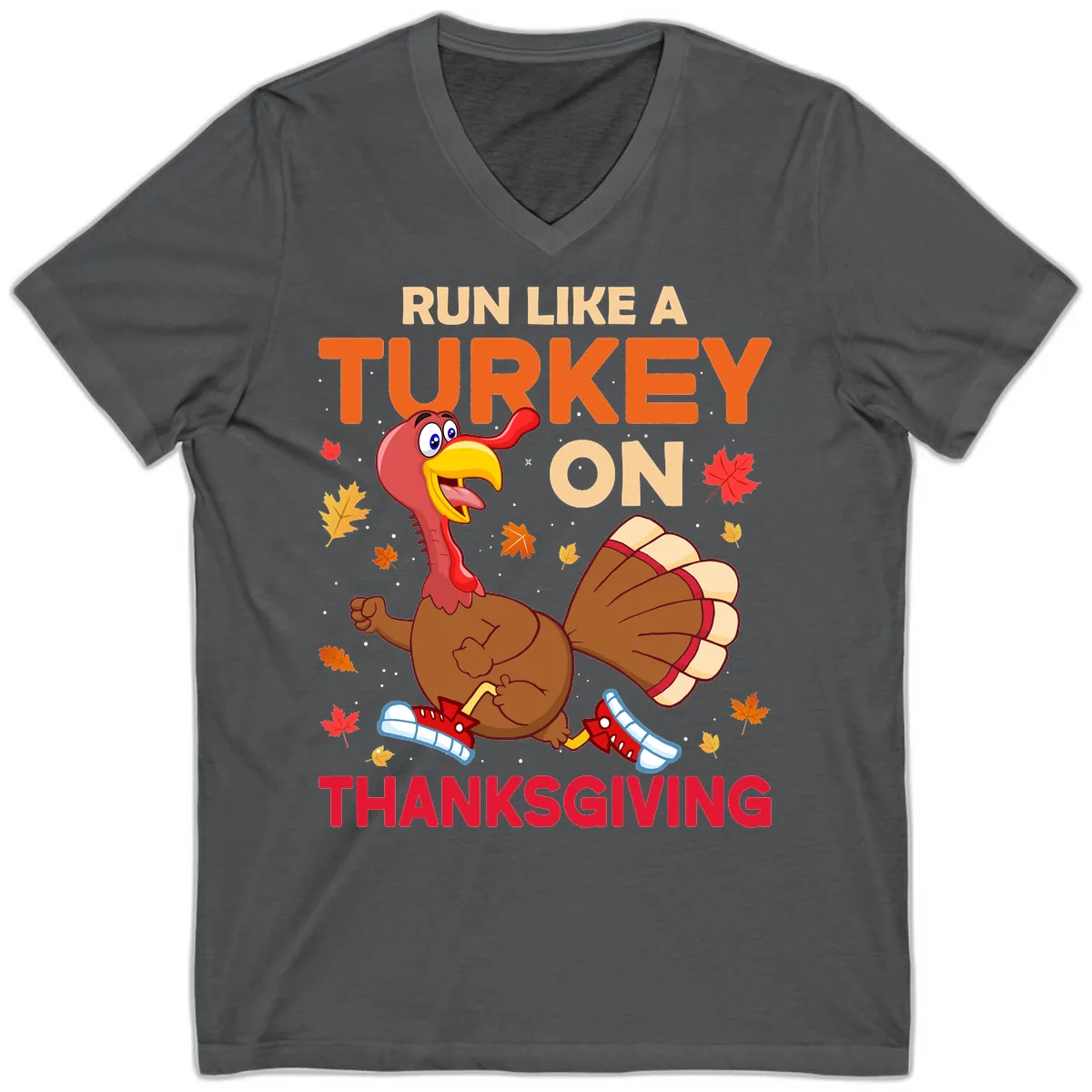 Run Like A Turkey On Thanksgiving V-Neck in Asphalt