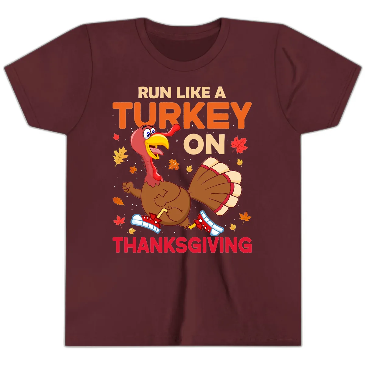Run Like A Turkey On Thanksgiving Youth T-Shirt in Maroon