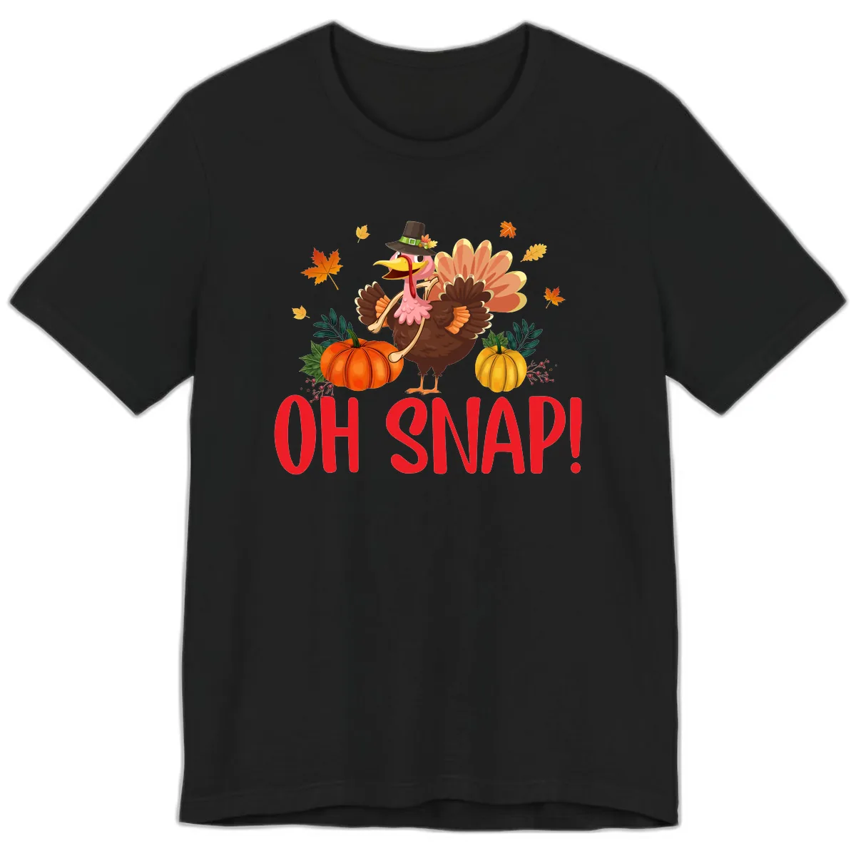 Turkey Oh Snap Thanksgiving Design Premium T-Shirt in Black