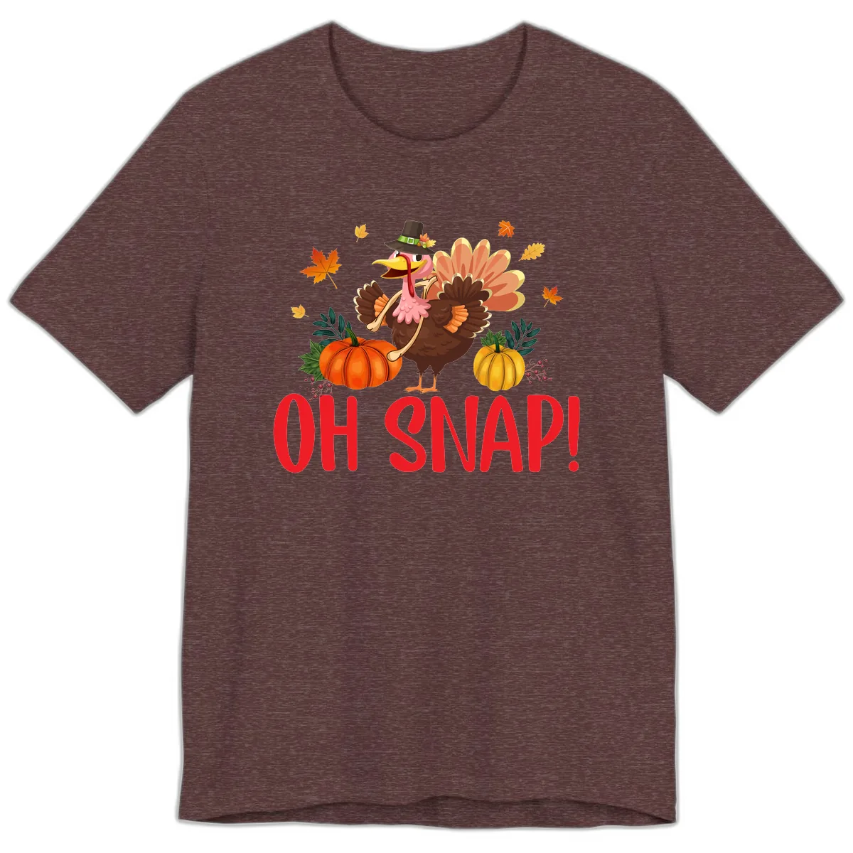 Turkey Oh Snap Thanksgiving Design Premium T-Shirt in Heather Maroon