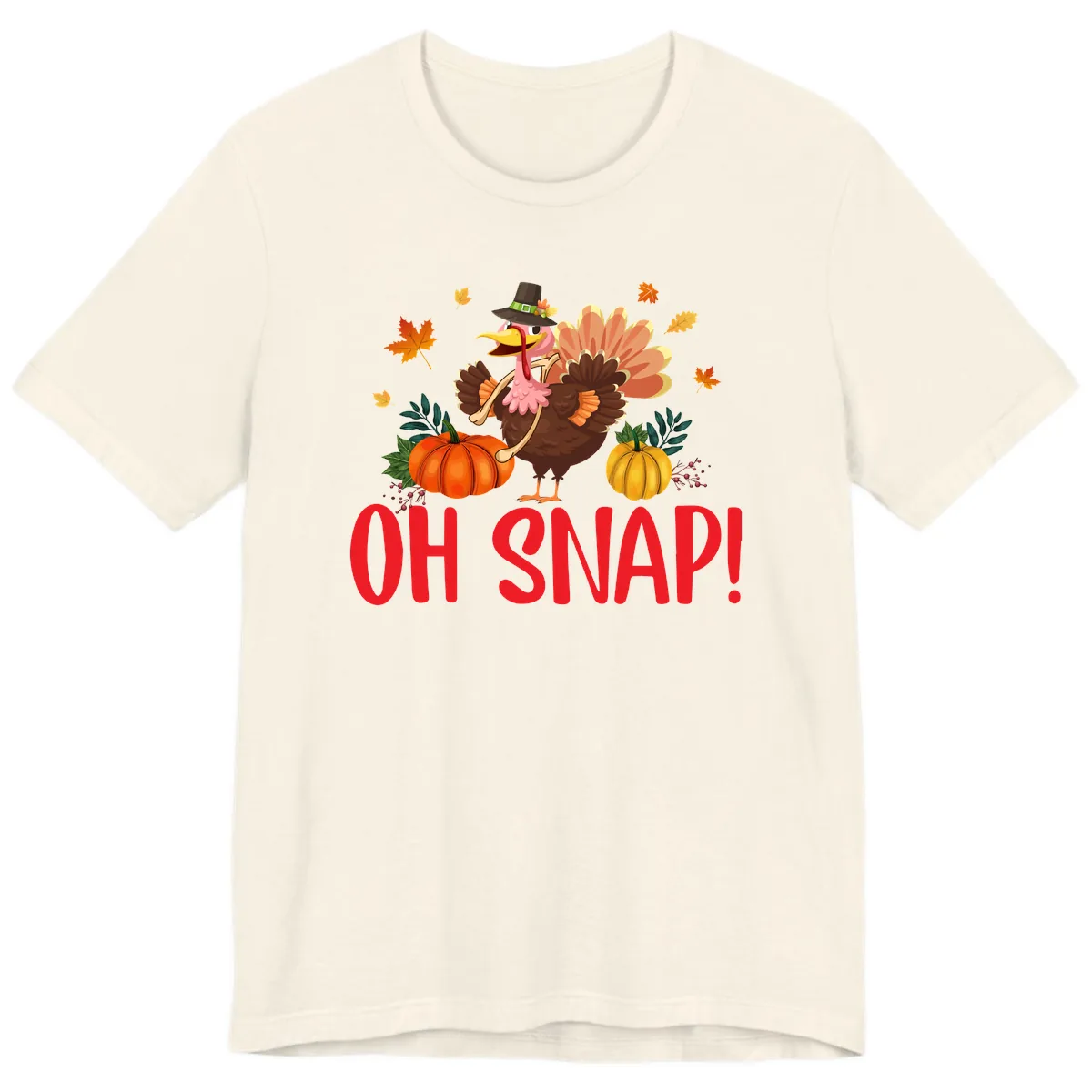 Turkey Oh Snap Thanksgiving Design Premium T-Shirt in Natural