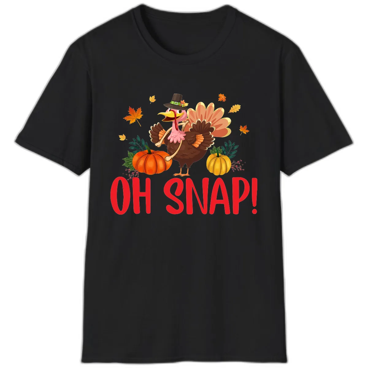 Turkey Oh Snap Thanksgiving Design T-Shirt in Black