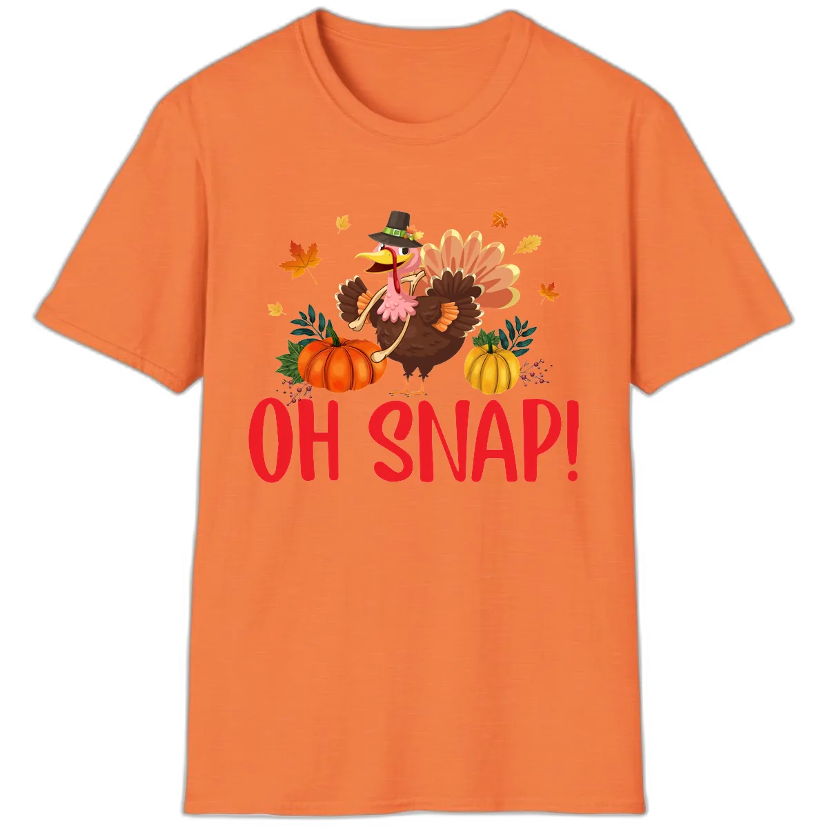 Turkey Oh Snap Thanksgiving Design T-Shirt in Heather Orange