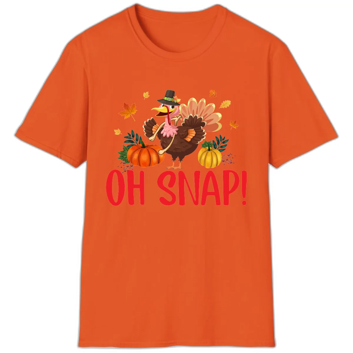 Turkey Oh Snap Thanksgiving Design T-Shirt in Orange