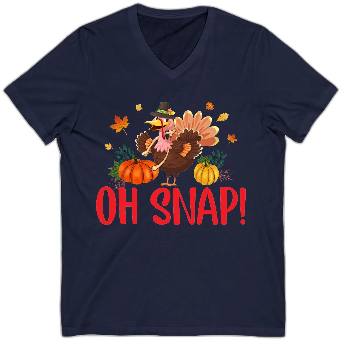 Turkey Oh Snap Thanksgiving Design V-Neck in Navy