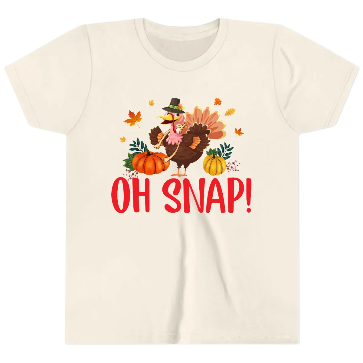 Turkey Oh Snap Thanksgiving Design Youth T-Shirt in Natural