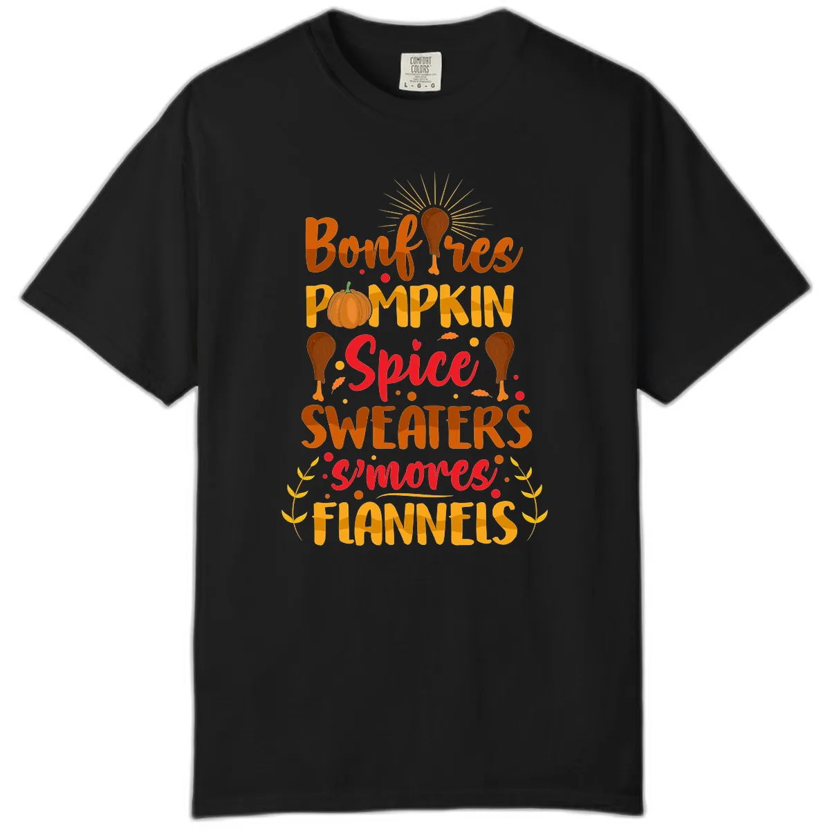 Bonfires Pumpkin Spice Sweaters S'mores Flannels Comfort Color in Black