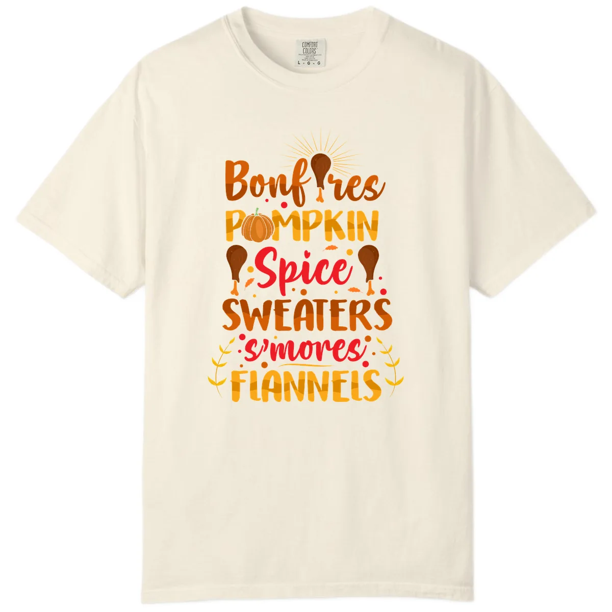 Bonfires Pumpkin Spice Sweaters S'mores Flannels Comfort Color in Ivory