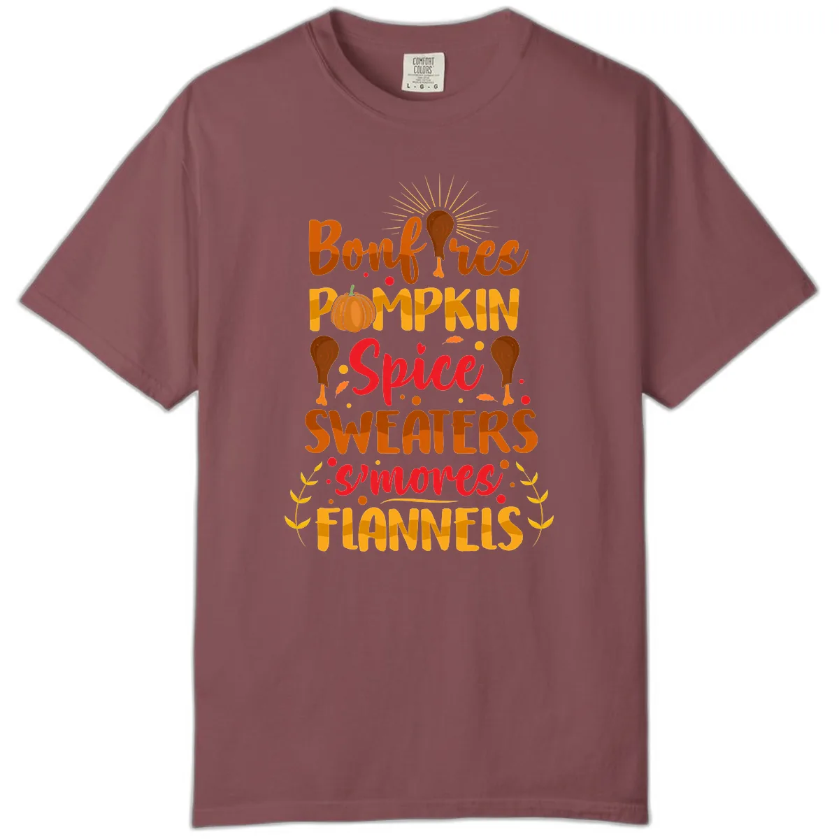 Bonfires Pumpkin Spice Sweaters S'mores Flannels Comfort Color in Brick