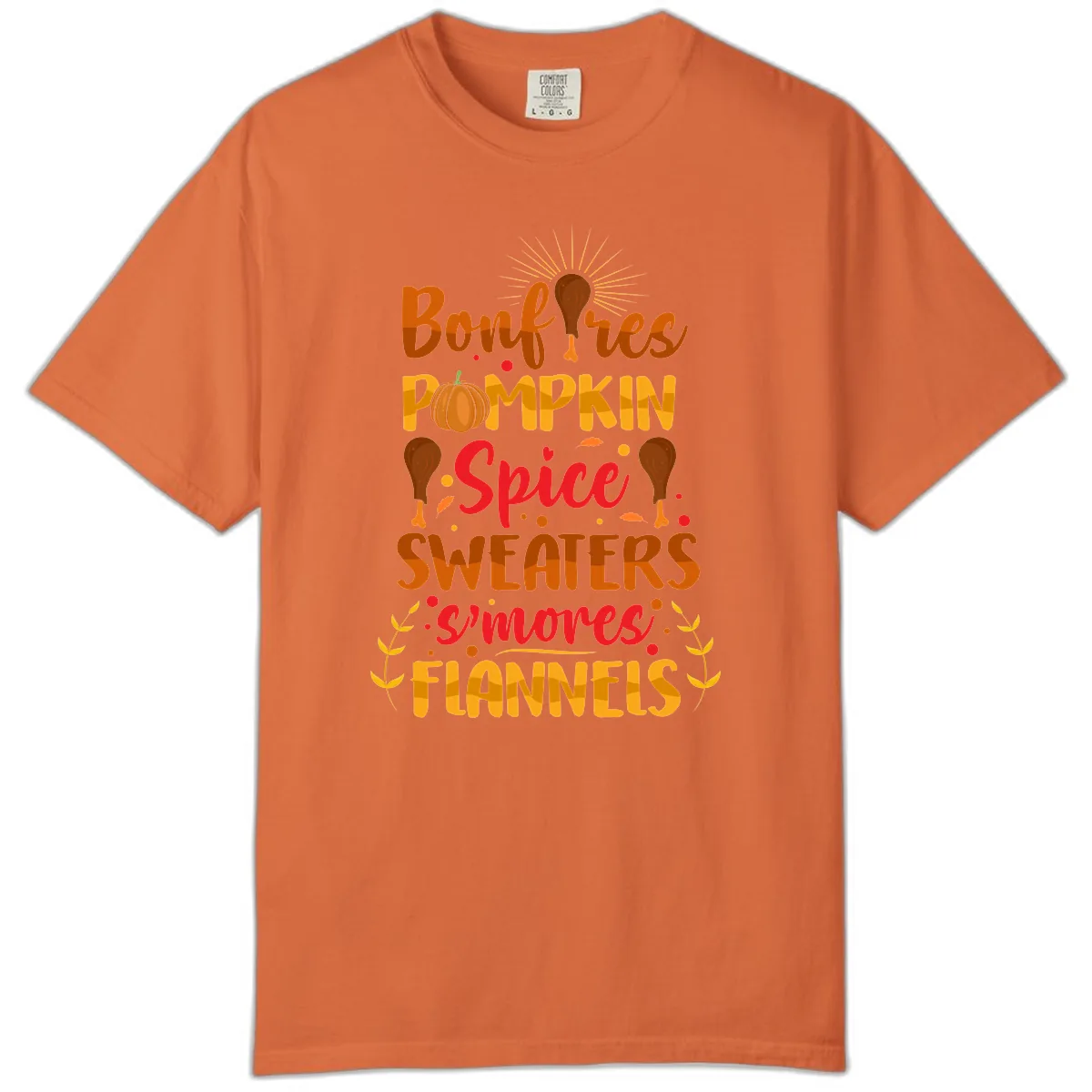 Bonfires Pumpkin Spice Sweaters S'mores Flannels Comfort Color in Burnt Orange