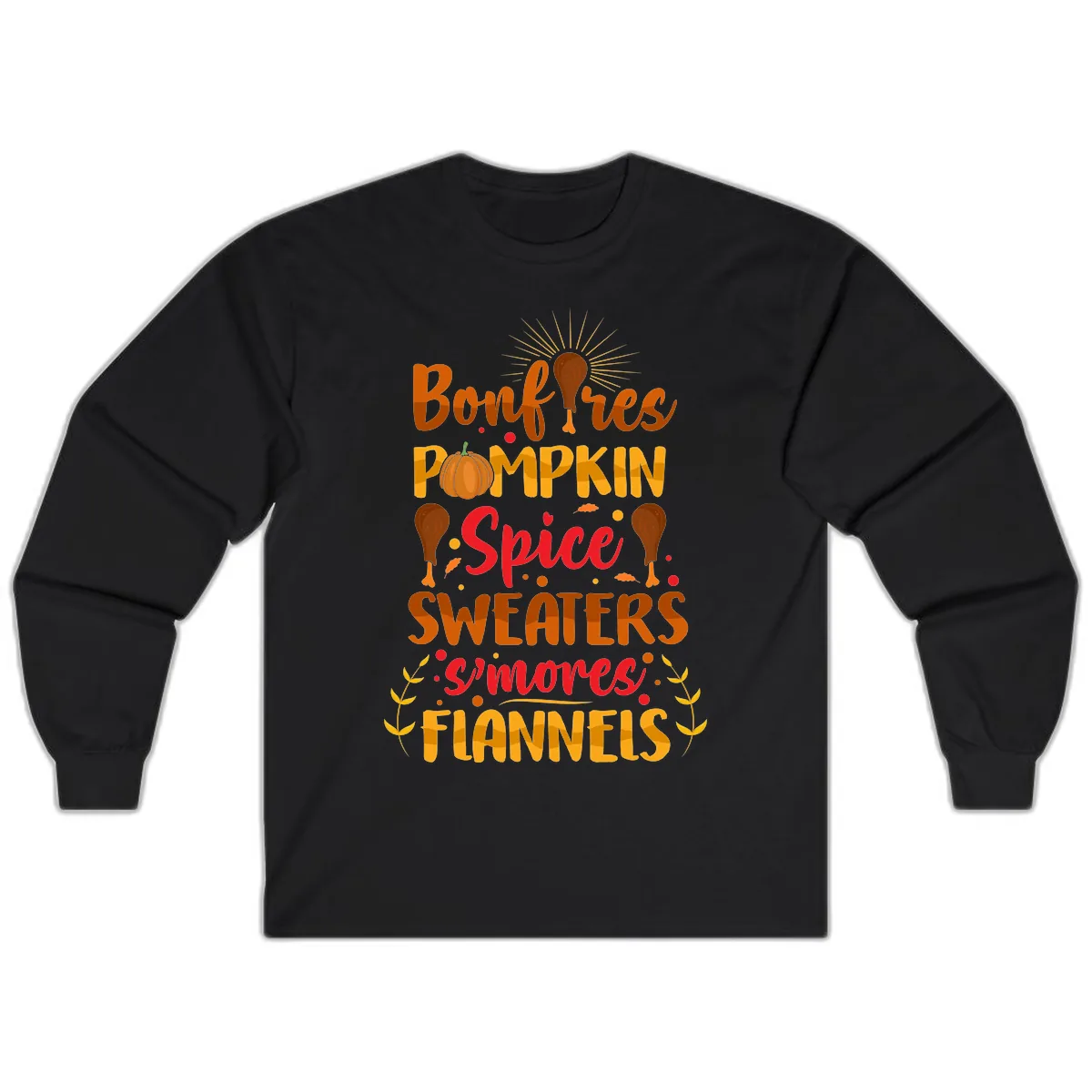 Bonfires Pumpkin Spice Sweaters S'mores Flannels Long Sleeve in Black