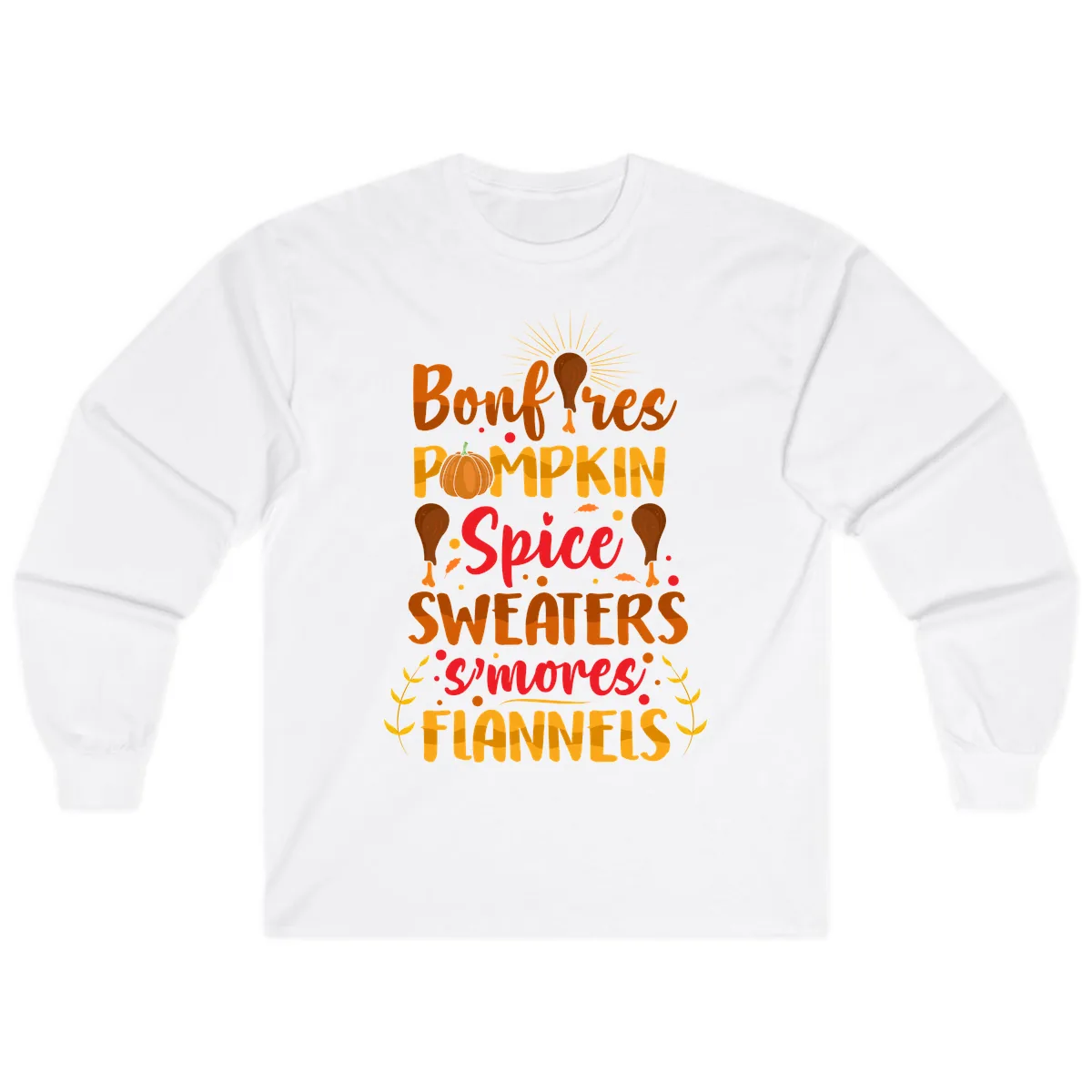Bonfires Pumpkin Spice Sweaters S'mores Flannels Long Sleeve in White