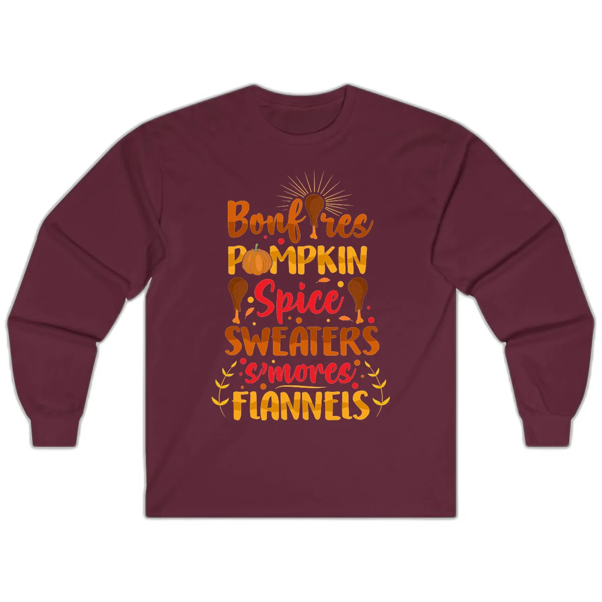 Bonfires Pumpkin Spice Sweaters S'mores Flannels Long Sleeve in Maroon