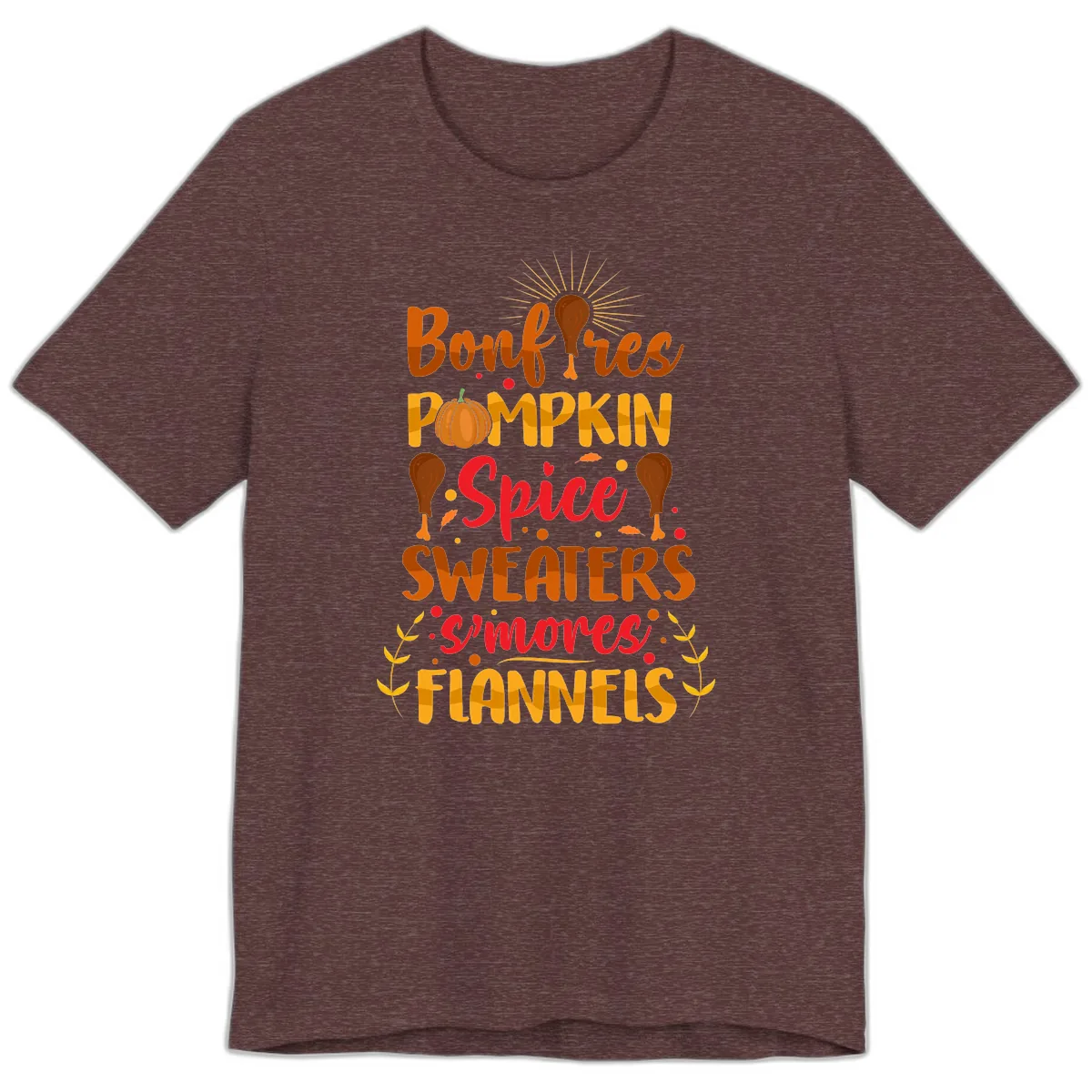 Bonfires Pumpkin Spice Sweaters S'mores Flannels Premium T-Shirt in Heather Maroon
