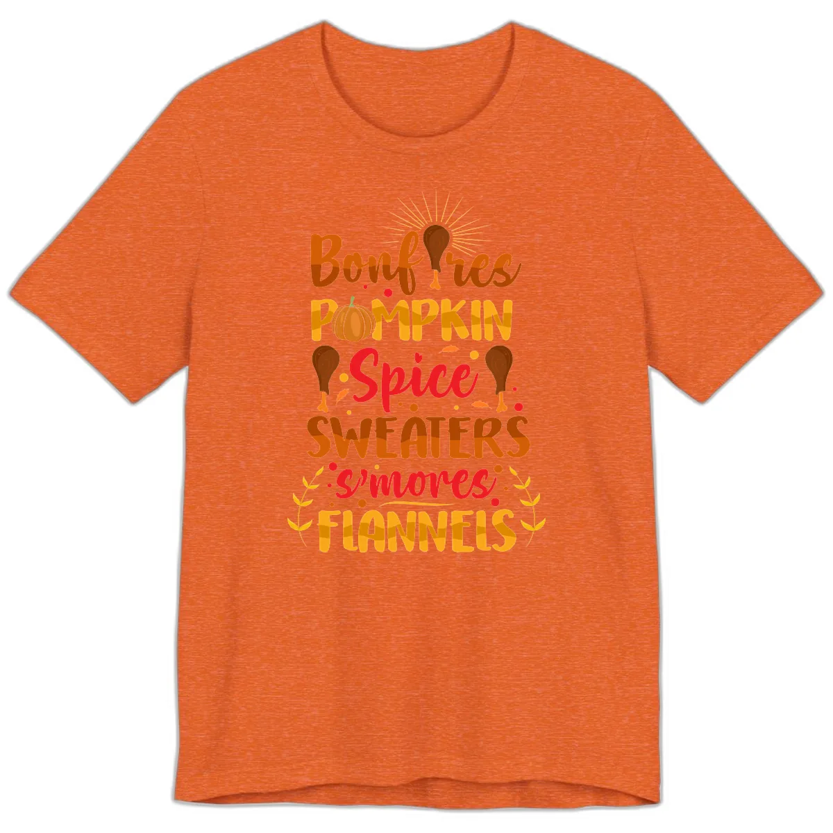Bonfires Pumpkin Spice Sweaters S'mores Flannels Premium T-Shirt in Heather Orange