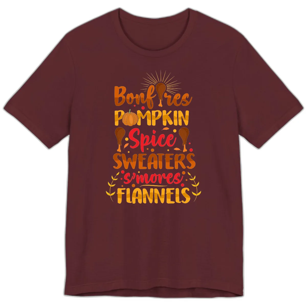 Bonfires Pumpkin Spice Sweaters S'mores Flannels Premium T-Shirt in Maroon