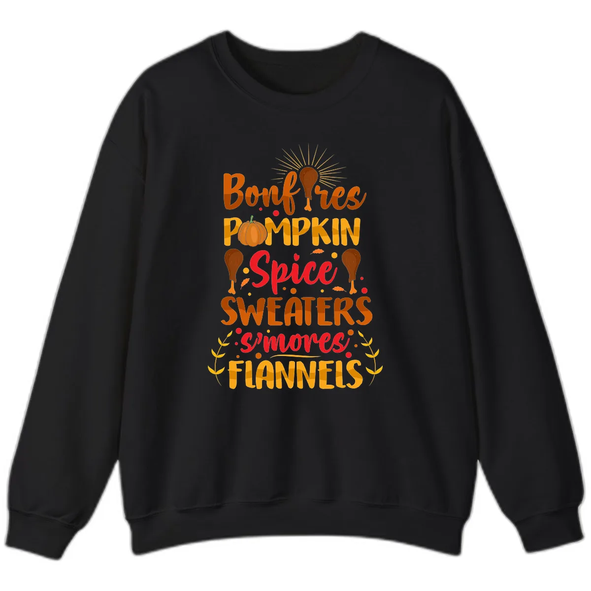 Bonfires Pumpkin Spice Sweaters S'mores Flannels Sweatshirt in Black