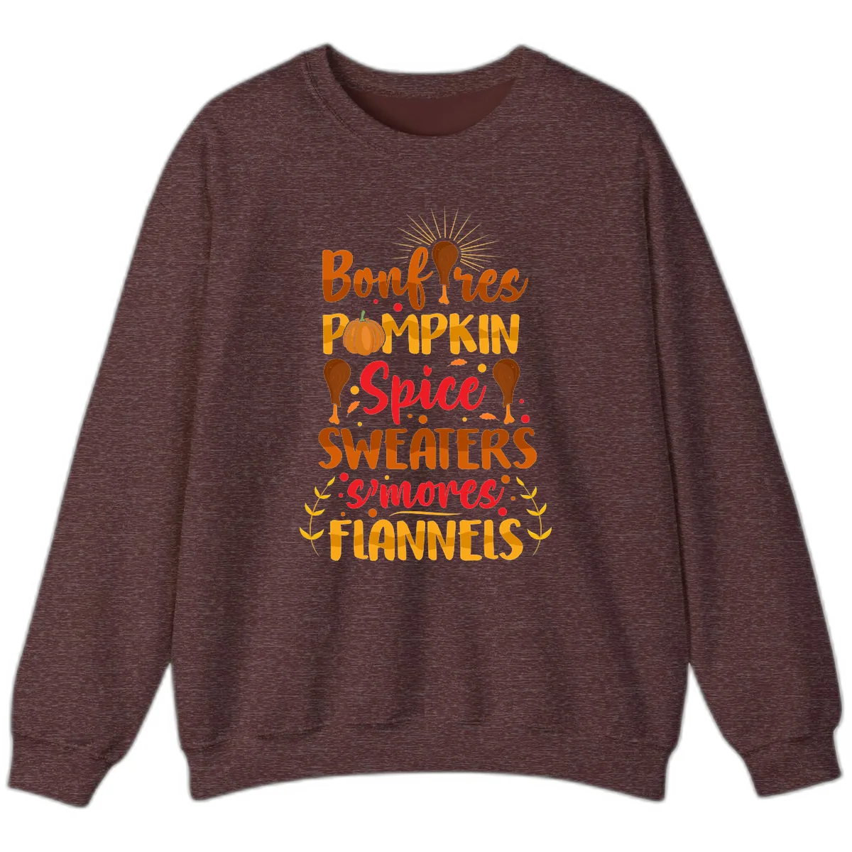 Bonfires Pumpkin Spice Sweaters S'mores Flannels Sweatshirt in Heather Sport Dark Maroon