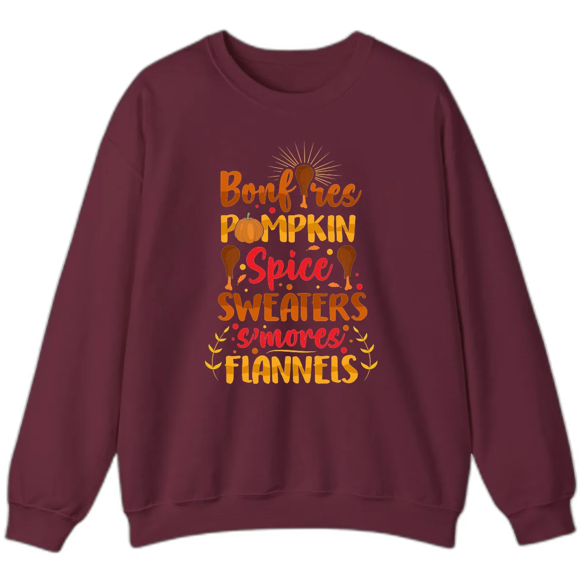 Bonfires Pumpkin Spice Sweaters S'mores Flannels Sweatshirt in Maroon