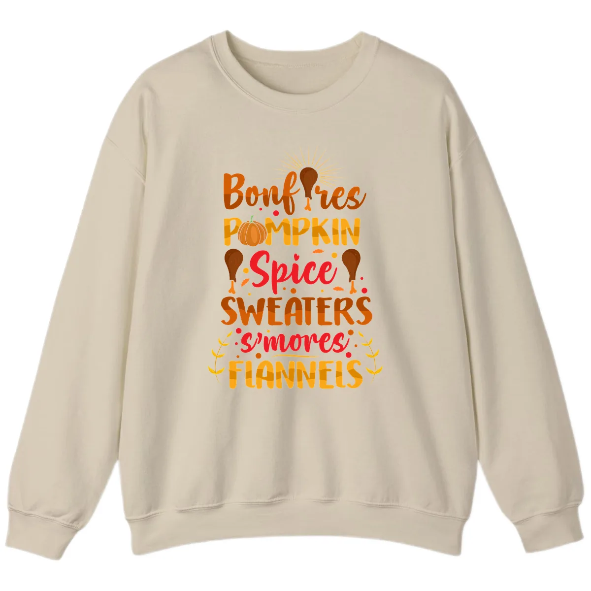 Bonfires Pumpkin Spice Sweaters S'mores Flannels Sweatshirt in Sand