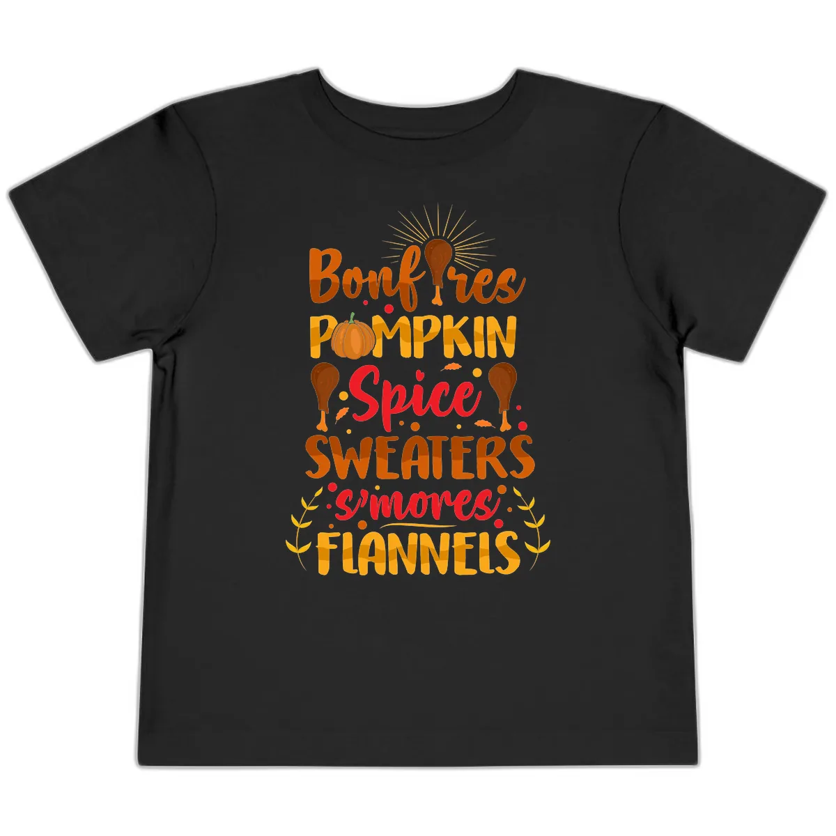 Bonfires Pumpkin Spice Sweaters S'mores Flannels Toddler T-Shirt in Black