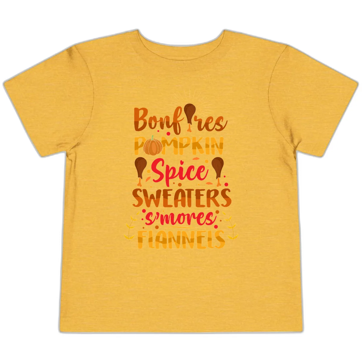 Bonfires Pumpkin Spice Sweaters S'mores Flannels Toddler T-Shirt in Heather Yellow Gold
