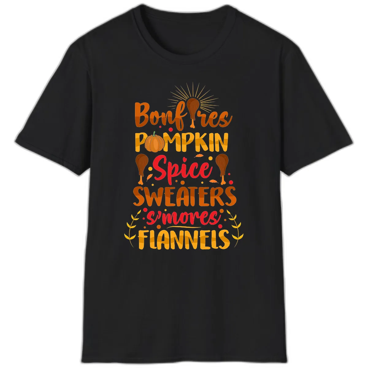 Bonfires Pumpkin Spice Sweaters S'mores Flannels T-Shirt in Black